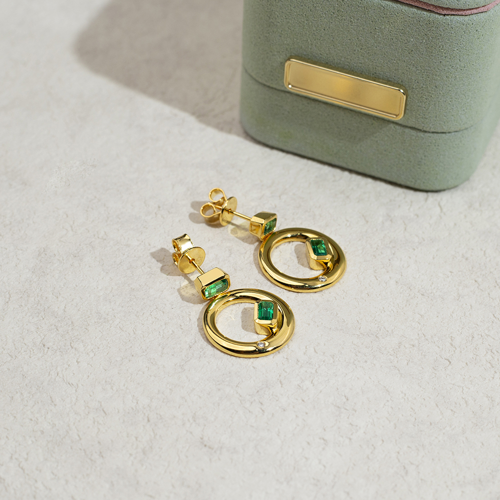Octagon Shape Green Lab Grown Diamond E VVS2 S925 Silver Earrings MSE-777