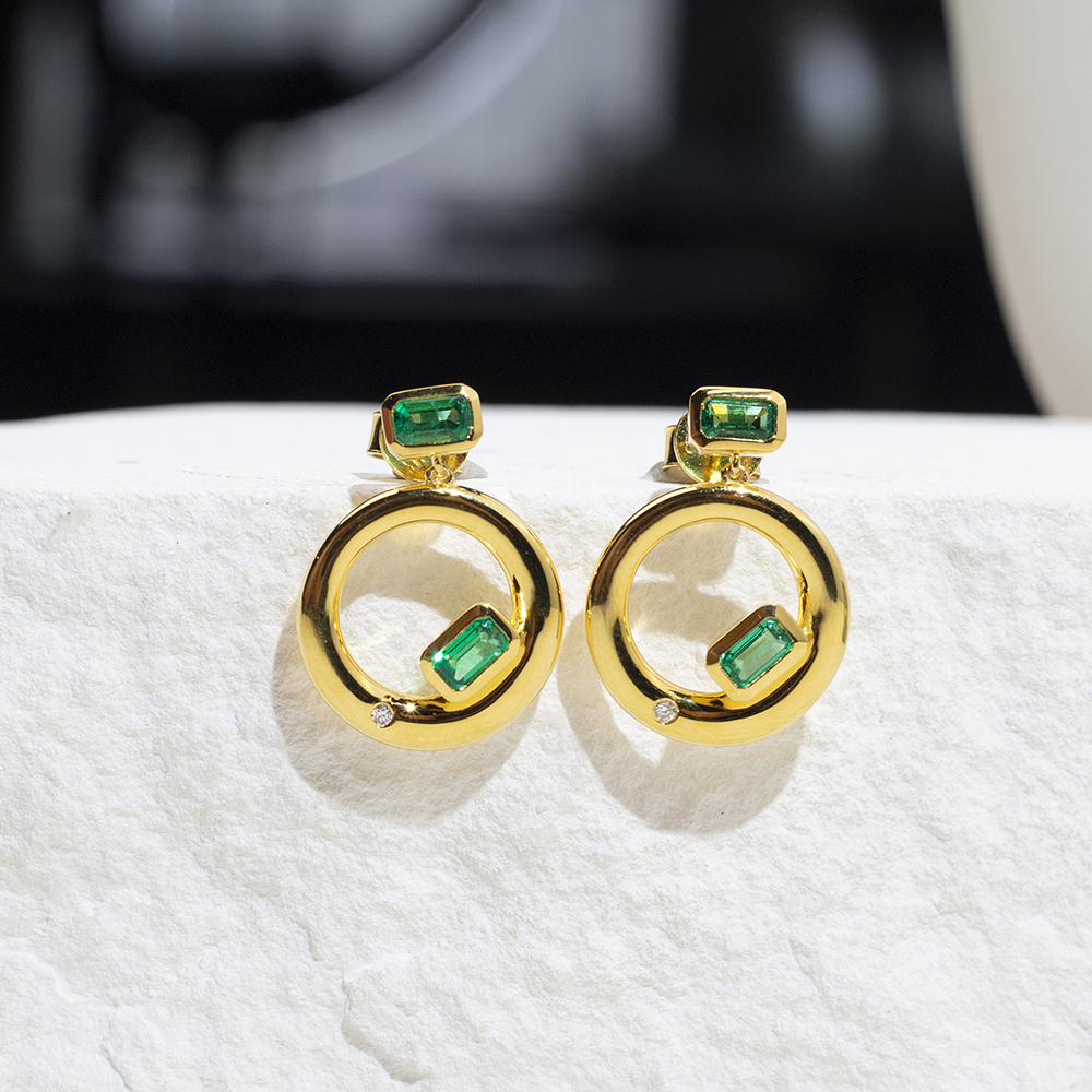 Octagon Shape Green Lab Grown Diamond E VVS2 S925 Silver Earrings MSE-777