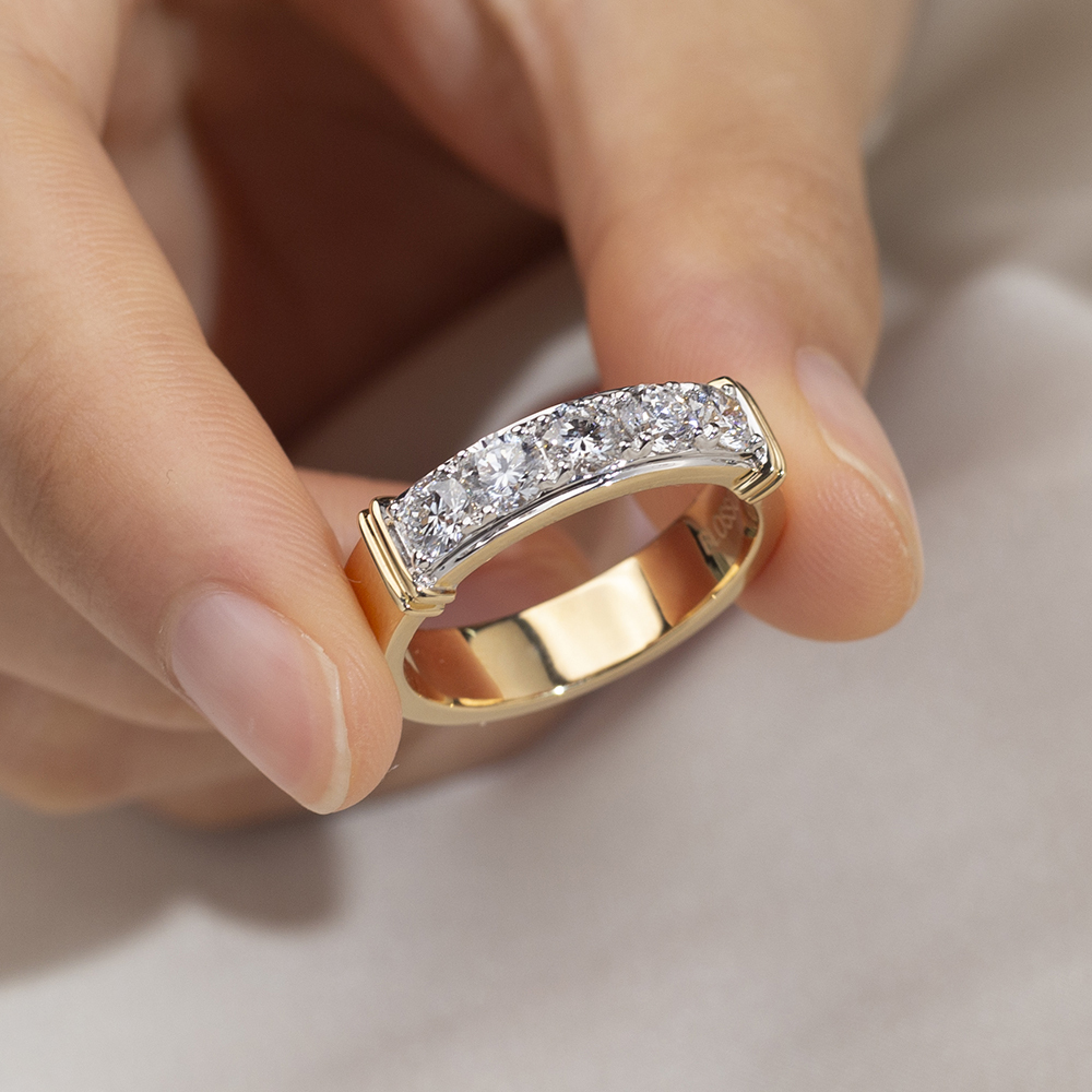 Round Cut Lab Grown Diamond Half Eternity D VVS 18K Yellow Gold Ring MSR-1682