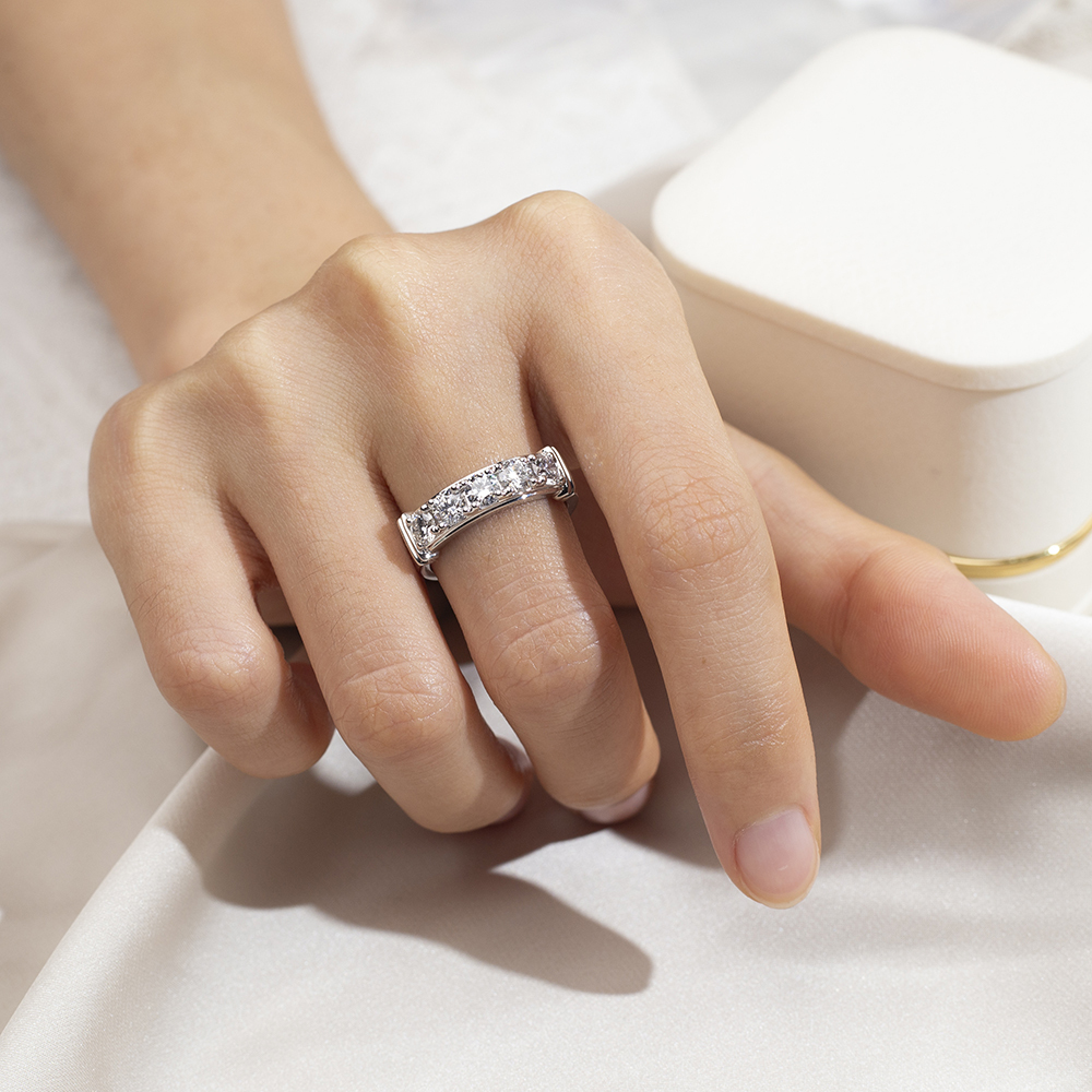 Round Cut Lab Grown Diamond Half Eternity D VVS 18K Yellow Gold Ring MSR-1682