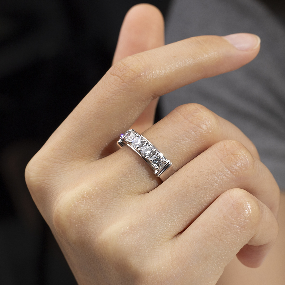 Round Cut Lab Grown Diamond Half Eternity D VVS 18K Yellow Gold Ring MSR-1682