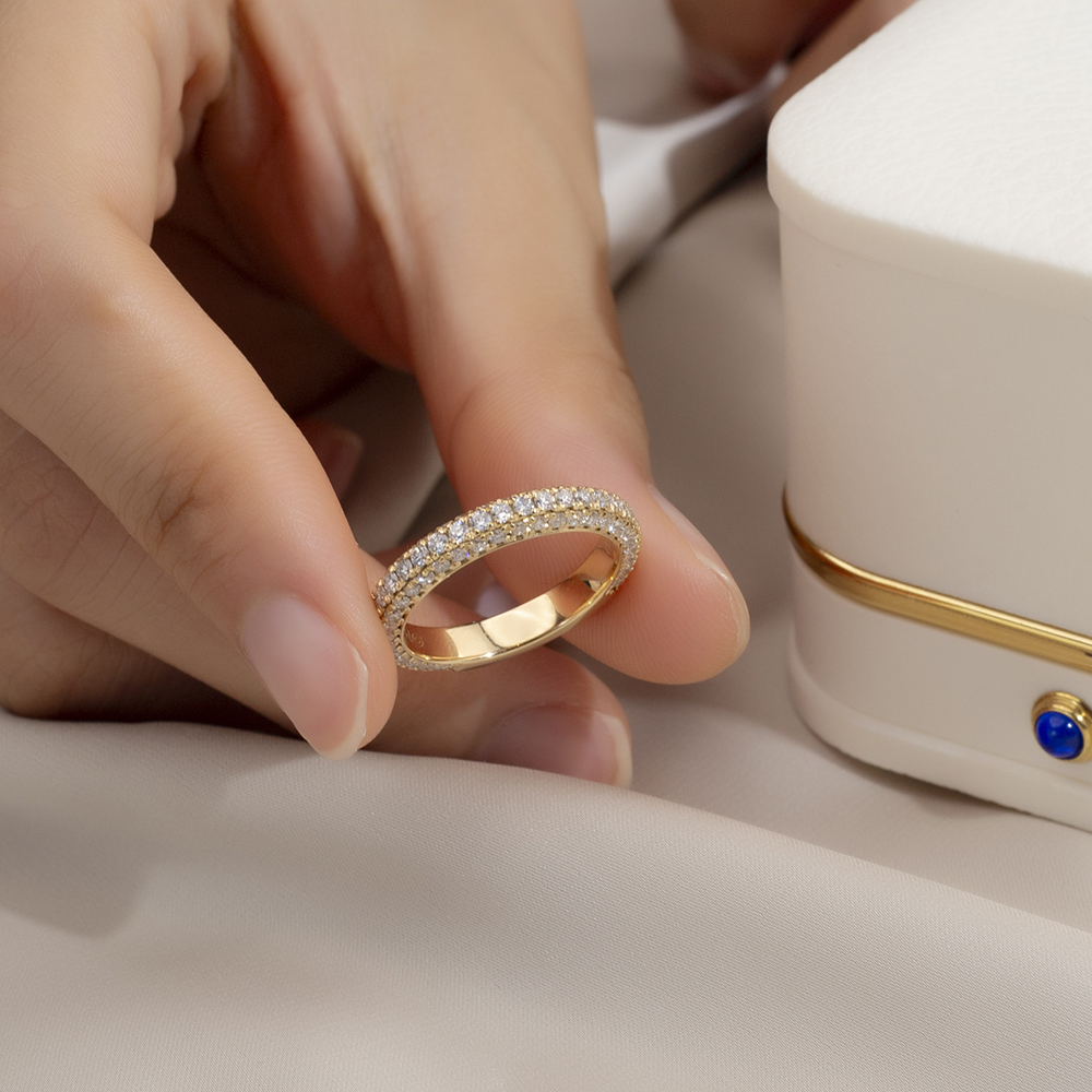 Round Cut Lab Grown Diamond Eternity D VVS 18K Yellow Gold Ring MSR-1685