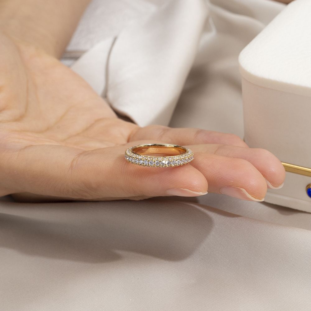 Round Cut Lab Grown Diamond Eternity D VVS 18K Yellow Gold Ring MSR-1685