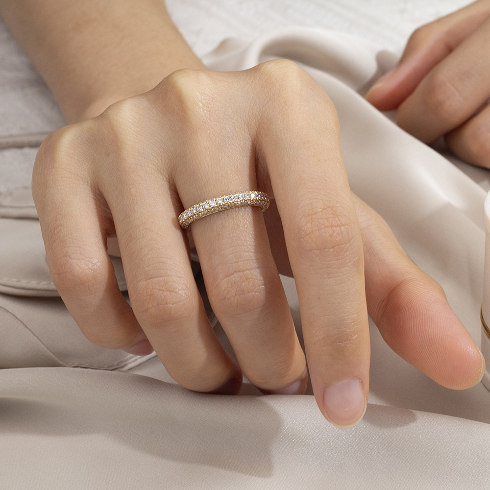 Round Cut Lab Grown Diamond Eternity D VVS 18K Yellow Gold Ring MSR-1685