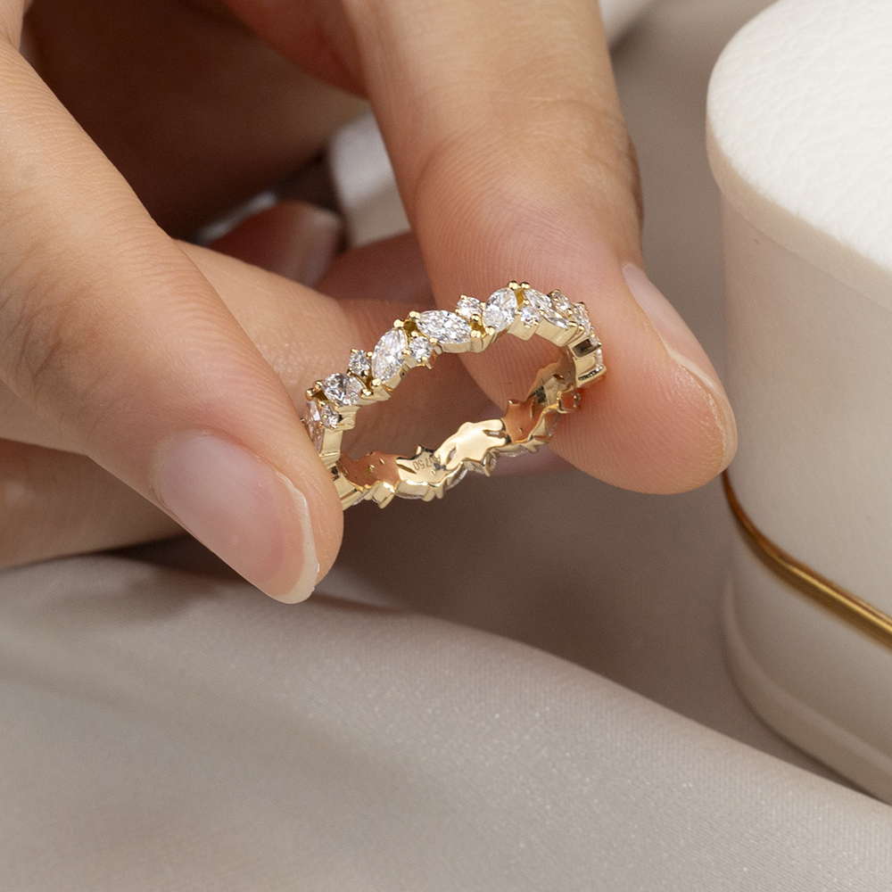 Marquise Lab Grown Diamond Half Eternity 18K White Gold Ring MSR-1684