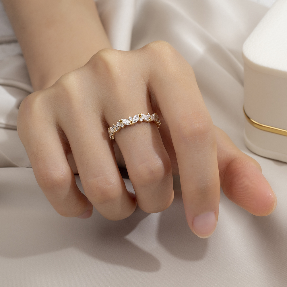 Marquise Lab Grown Diamond Half Eternity 18K White Gold Ring MSR-1684