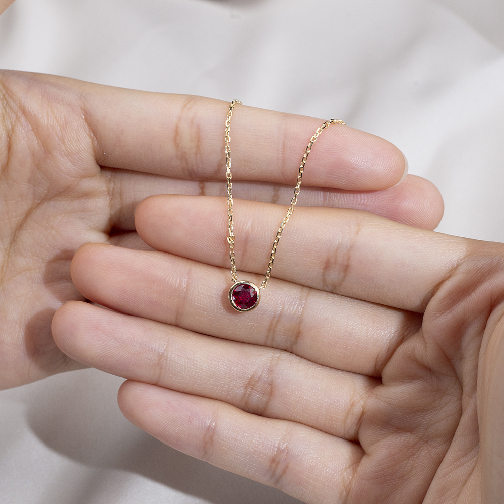 Round Shape Lab Ruby S925 Silver Necklace MSN-848