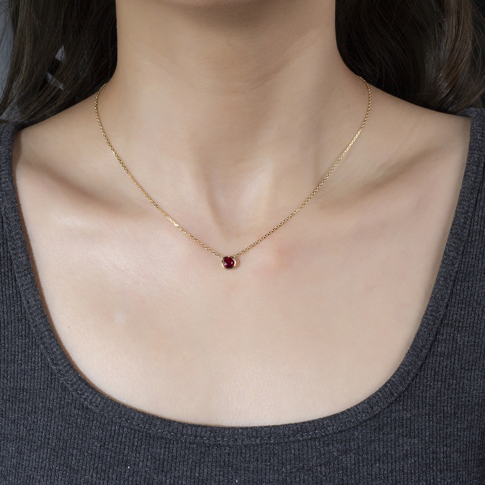Round Shape Lab Ruby S925 Silver Necklace MSN-848