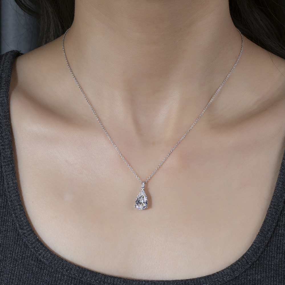 Pear Shape Lab Grown Diamond F VVS1 3.33CT 18K White Gold Pendant Necklace MSN-847