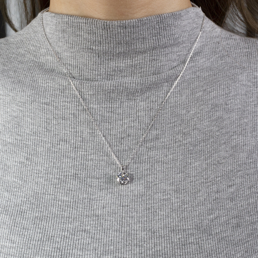 Round Shape Lab Diamond D VS1 2.08CT 18K White Gold Necklace MSN-849