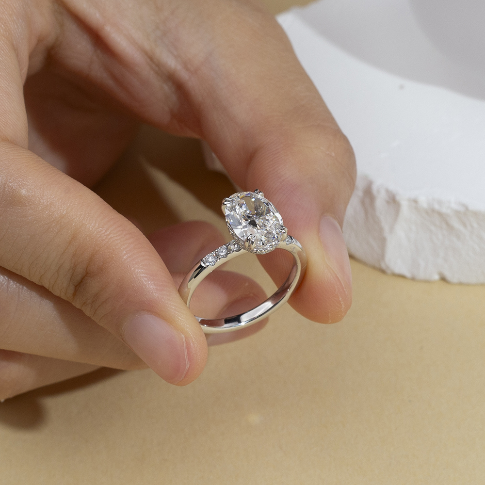 Oval Cut Lab Grown Diamond 1.02CT Halo E VVS2 18K White Gold Ring MSR-1687