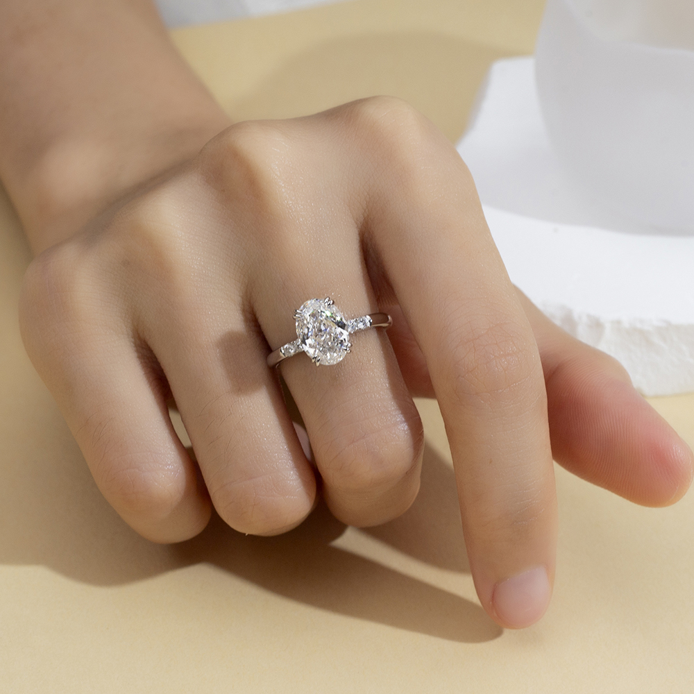 Oval Cut Lab Grown Diamond 1.02CT Halo E VVS2 18K White Gold Ring MSR-1687