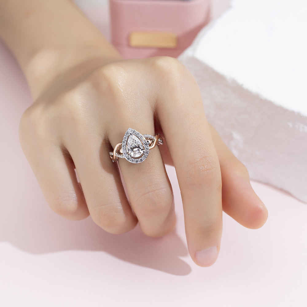 Pear Cut Lab Grown Diamond 1.02CT Halo E VVS2 18K White Gold Ring MSR-1688