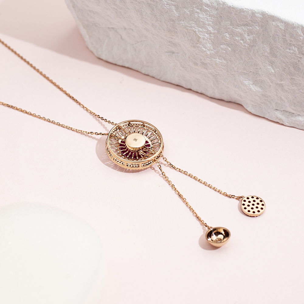 Fancy Shape Lab Diamond E VVS2 Lab Ruby 18K Rose Gold Necklace MSN-850