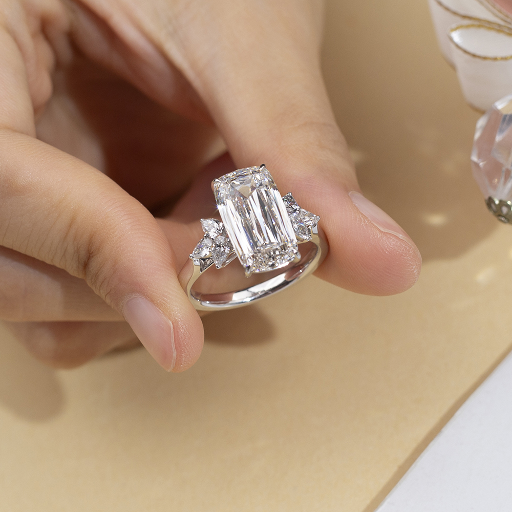 MissDiamond Ashoka Cut Lab Grown Diamond 7CT Solitaire F VVS2 18K White Gold Ring MSR-1689