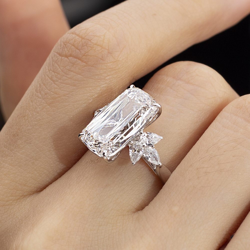 MissDiamond Ashoka Cut Lab Grown Diamond 7CT Solitaire F VVS2 18K White Gold Ring MSR-1689