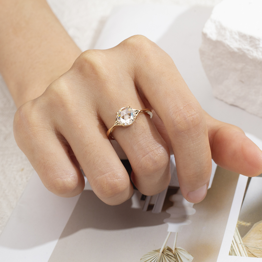MissDiamond Rose Cut Lab Grown Diamond 2CT Solitaire D VVS2 18K Yellow Gold Ring MSR-1714