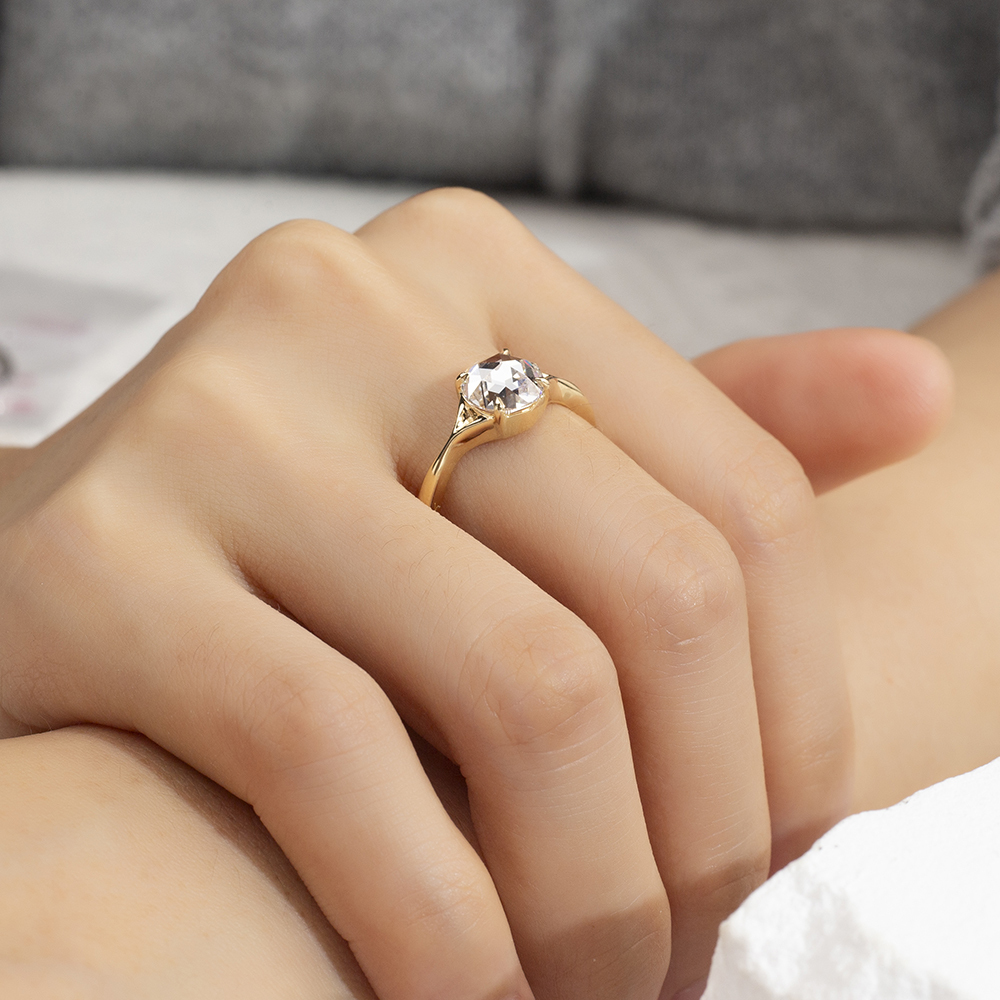 MissDiamond Rose Cut Lab Grown Diamond 2CT Solitaire D VVS2 18K Yellow Gold Ring MSR-1714