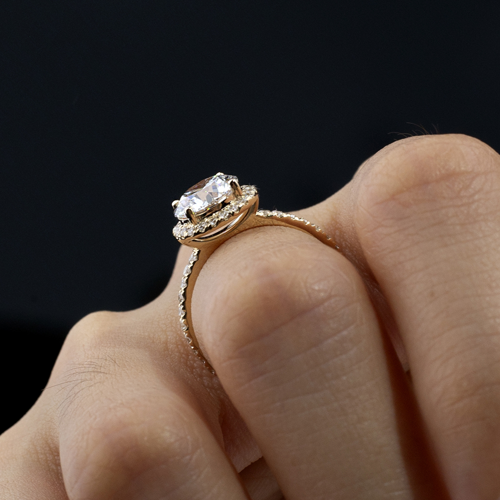 MissDiamond Round Cut Lab Grown Diamond 1.66CT D VS1 9K Yellow Gold Halo Ring MDR-0005