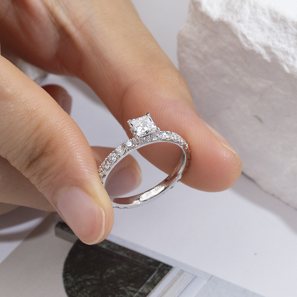 MissDiamond Princess Cut Lab Grown Diamond 0.3CT Hidden Halo D VS1 14K White Gold Ring MSR-1700