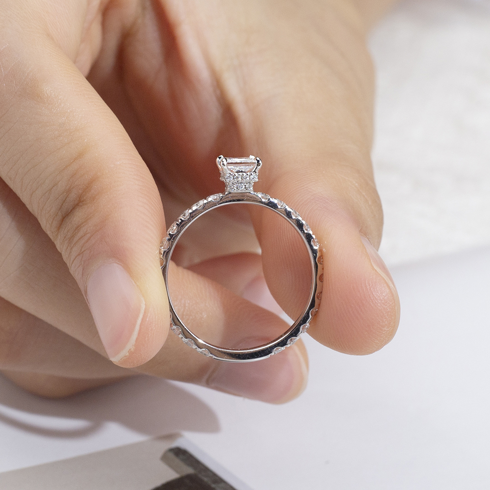 MissDiamond Princess Cut Lab Grown Diamond 0.3CT Hidden Halo D VS1 14K White Gold Ring MSR-1700