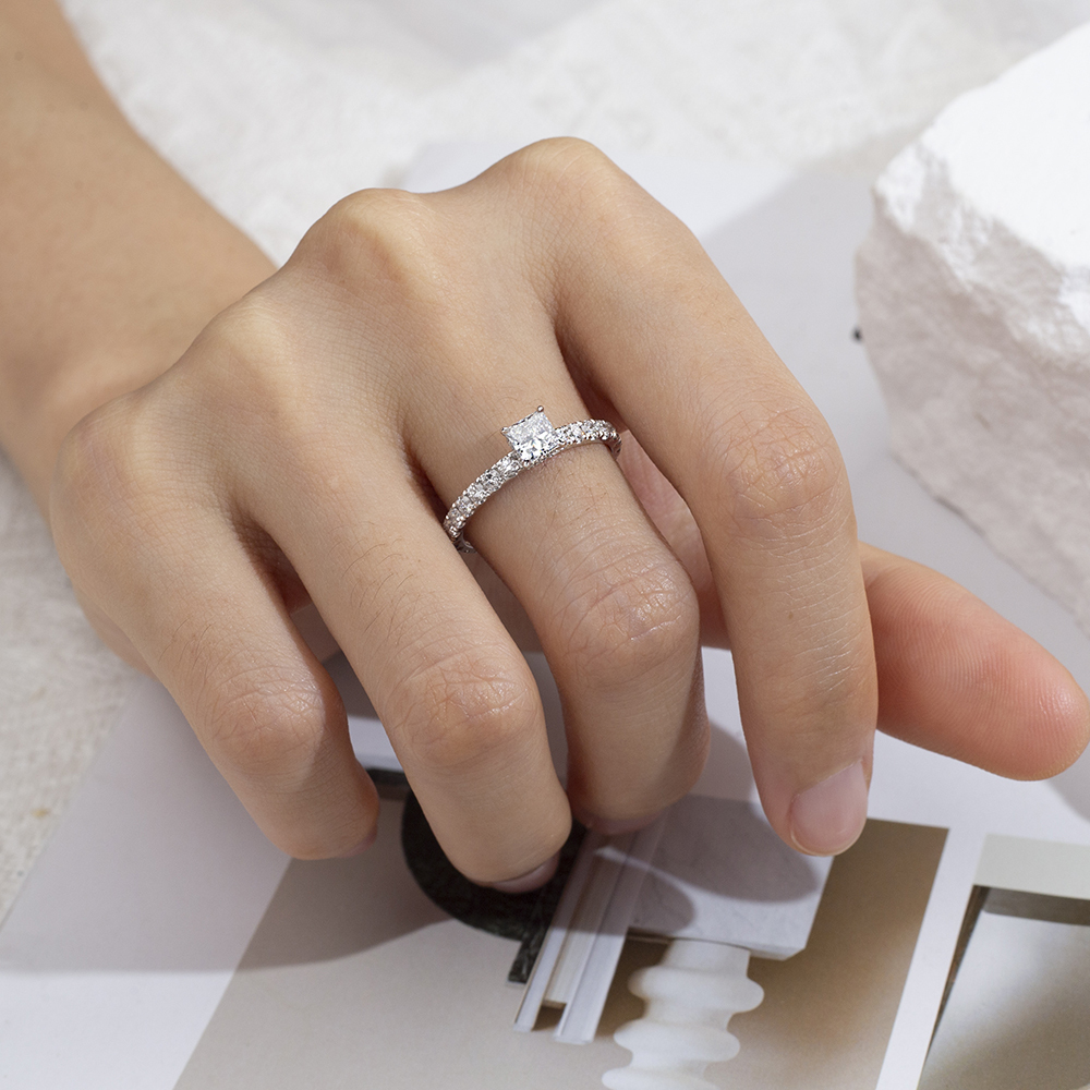 MissDiamond Princess Cut Lab Grown Diamond 0.3CT Hidden Halo D VS1 14K White Gold Ring MSR-1700