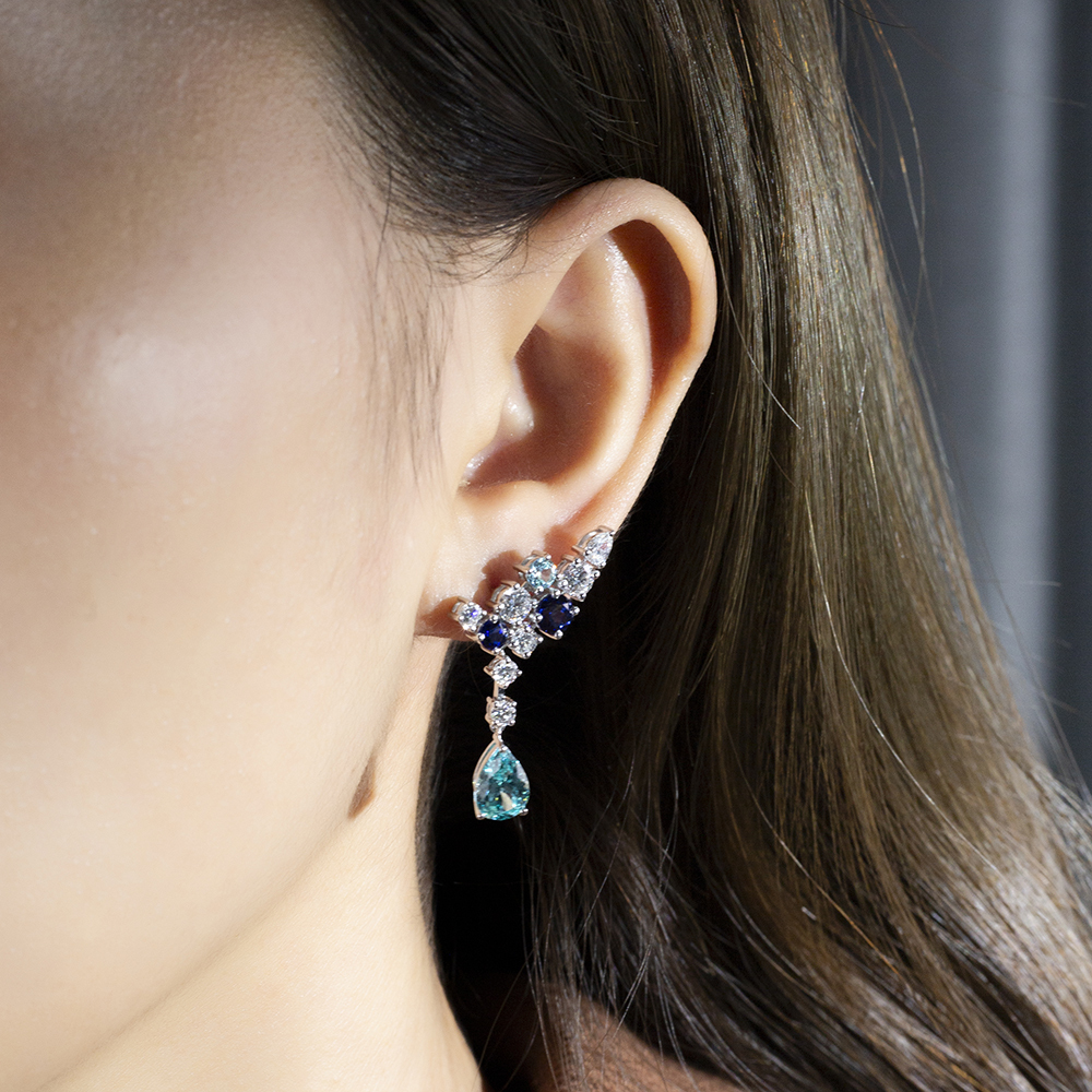 MissDiamond Pear Shape Lab Sapphire Paraiba S925 Silver Drop Earrings MSE-783