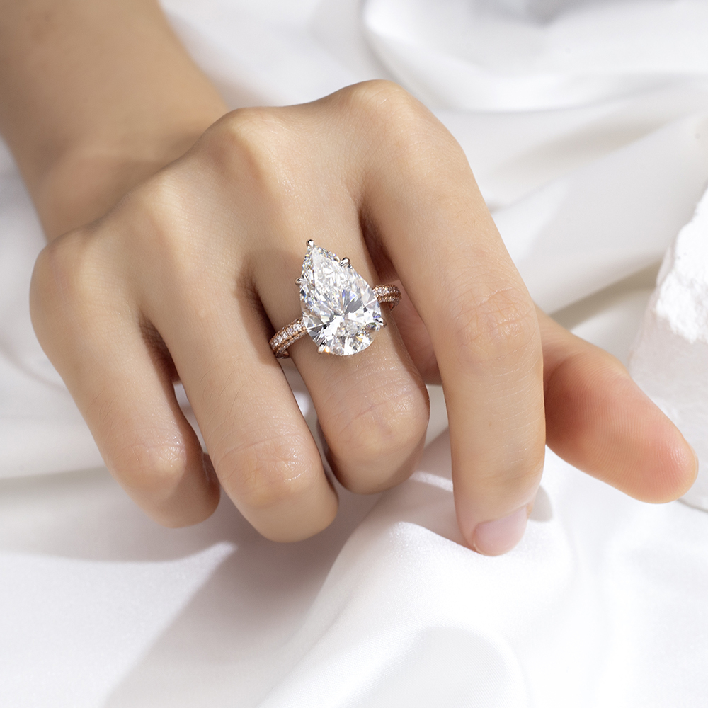 MissDiamond Pear Cut Lab Grown Diamond 7CT Hidden Halo E VVS2 18K White Gold Ring MSR-1704