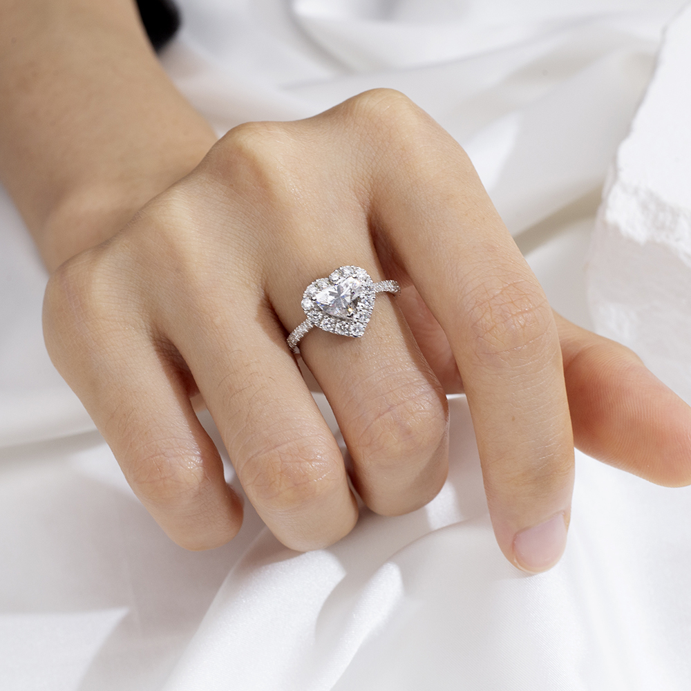 MissDiamond Heart Cut Lab Grown Diamond 1CT Halo E VS118K White Gold Ring MSR-1705