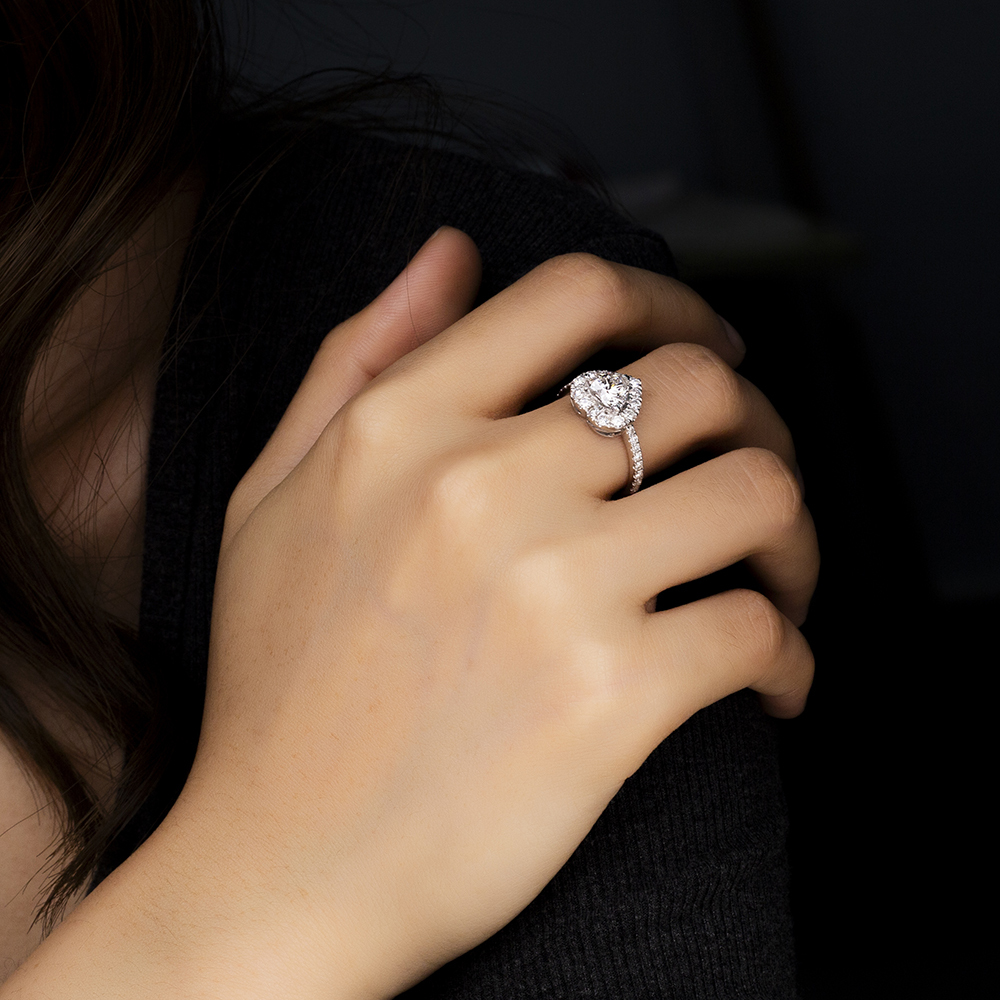 MissDiamond Heart Cut Lab Grown Diamond 1CT Halo E VS118K White Gold Ring MSR-1705