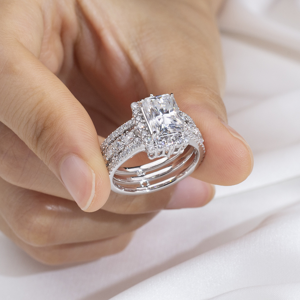 MissDiamond Radiant Cut Lab Grown Diamond 2.8CT F VVS2 PT950 Ring Set MSR-1692