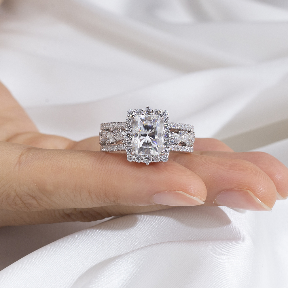 MissDiamond Radiant Cut Lab Grown Diamond 2.8CT F VVS2 PT950 Ring Set MSR-1692
