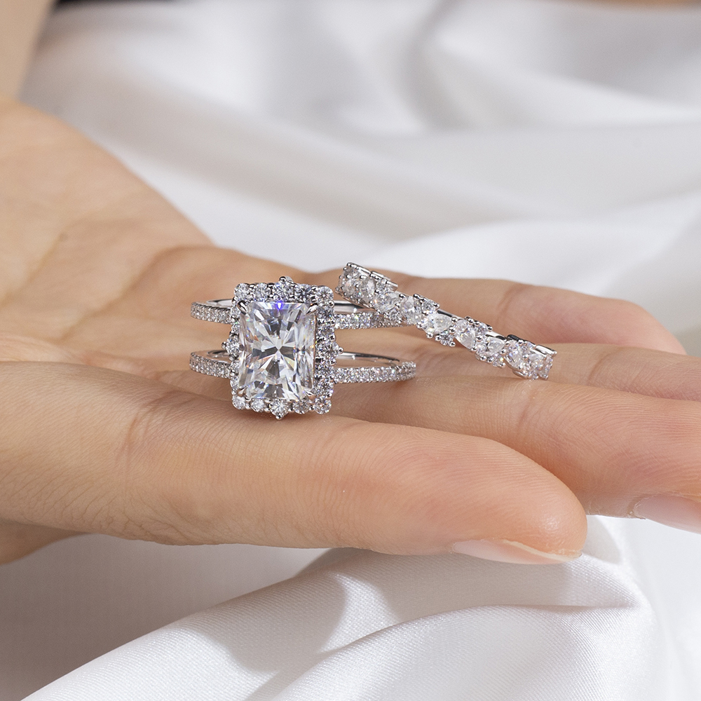 MissDiamond Radiant Cut Lab Grown Diamond 2.8CT F VVS2 PT950 Ring Set MSR-1692