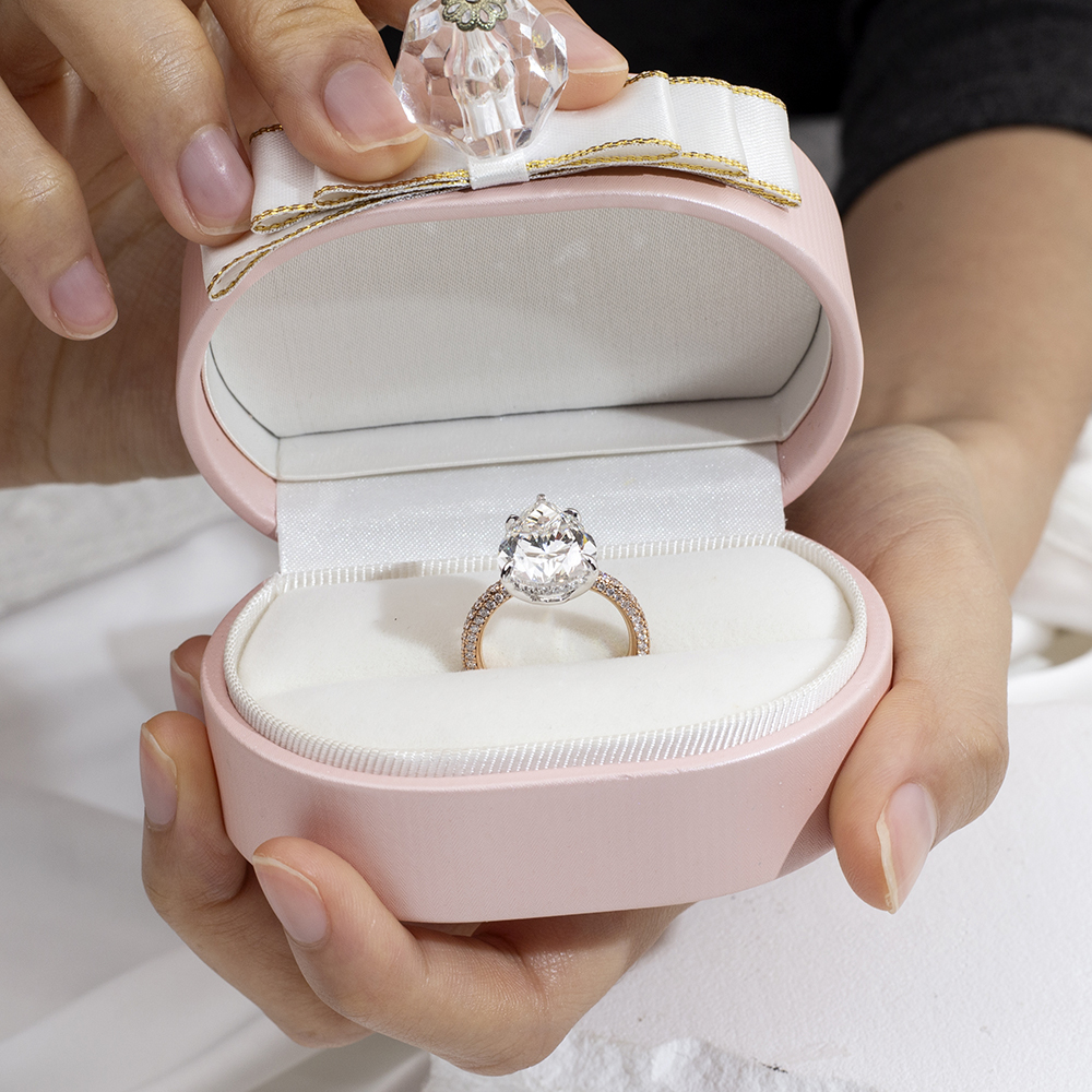 MissDiamond Pear Cut Lab Grown Diamond 7CT Hidden Halo E VVS2 18K White Gold Ring MSR-1704