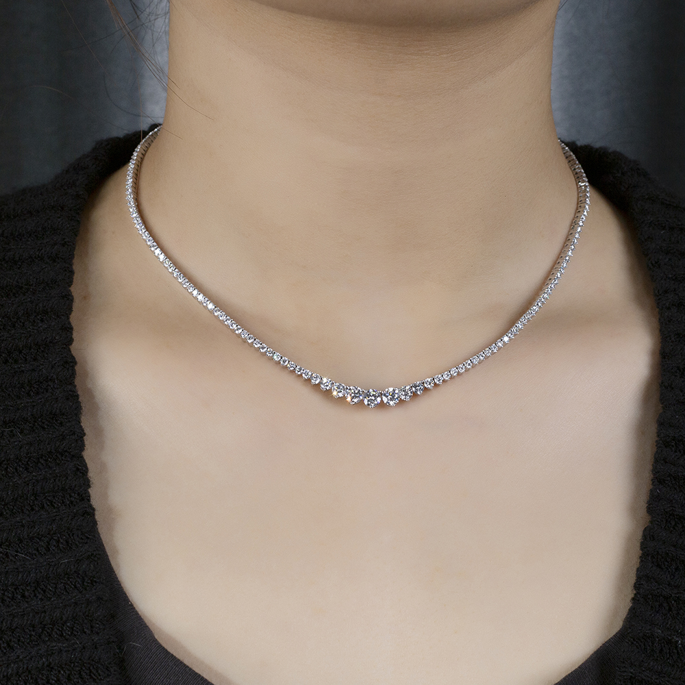 MissDiamond Round Shape Lab Grown Diamond E VVS1 14K White Gold 39mm Tennis Necklace MSN-858