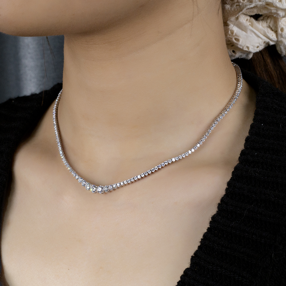 MissDiamond Round Shape Lab Grown Diamond E VVS1 14K White Gold 39mm Tennis Necklace MSN-858