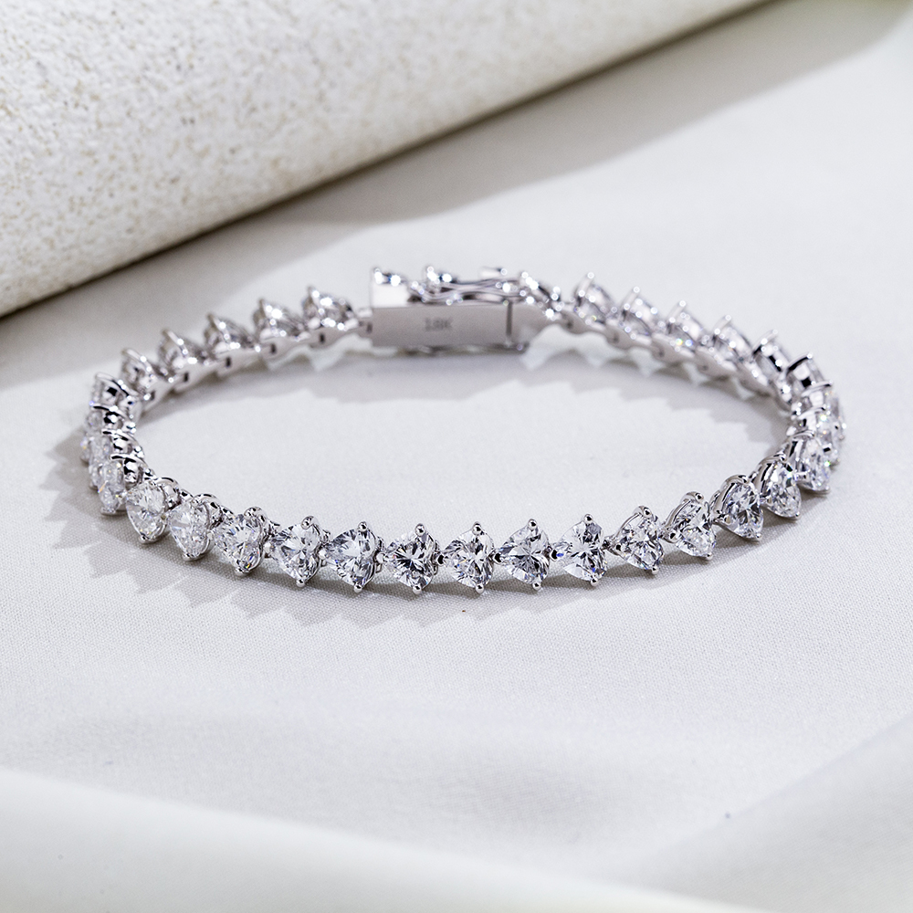 MissDiamond Heart Cut Lab Grown Diamond 18K White Gold Tennis Bracelet MSB-644