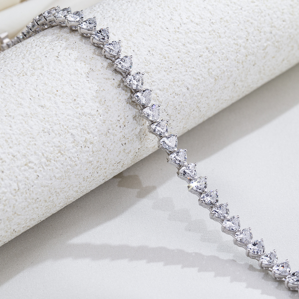 MissDiamond Heart Cut Lab Grown Diamond 18K White Gold Tennis Bracelet MSB-644