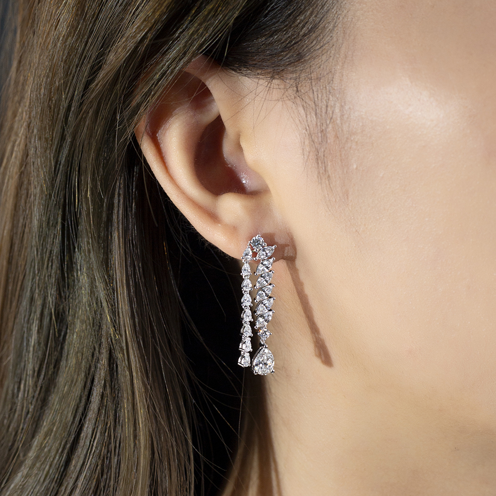 MissDiamond Pear Shape Lab Grown Diamond D VVS2 18K White Gold Drop Earrings MSE-784