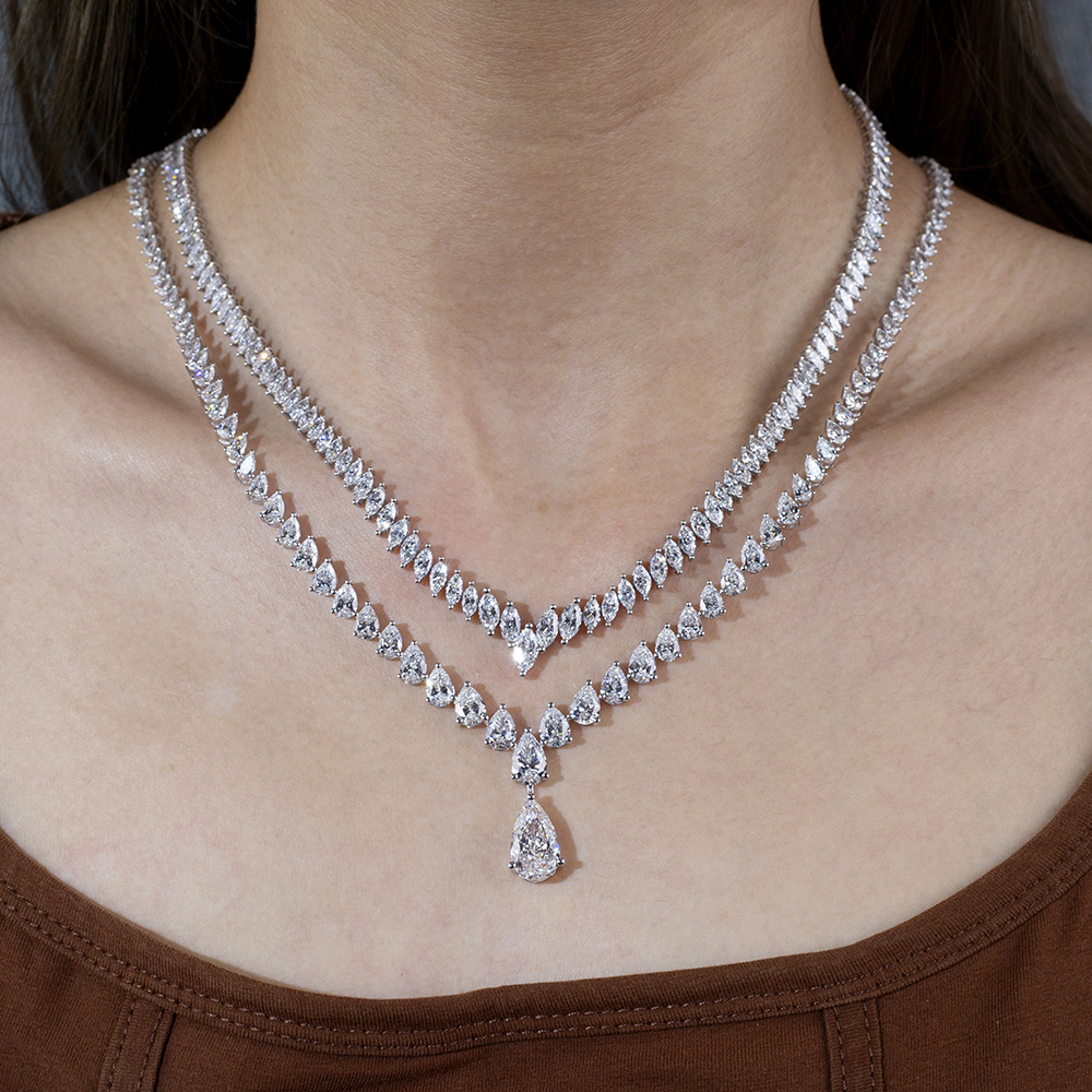 MissDiamond Pear Marquise Shape Lab Grown Diamond E VVS1 18K White Gold 450mm Tennis Necklace MSN-852