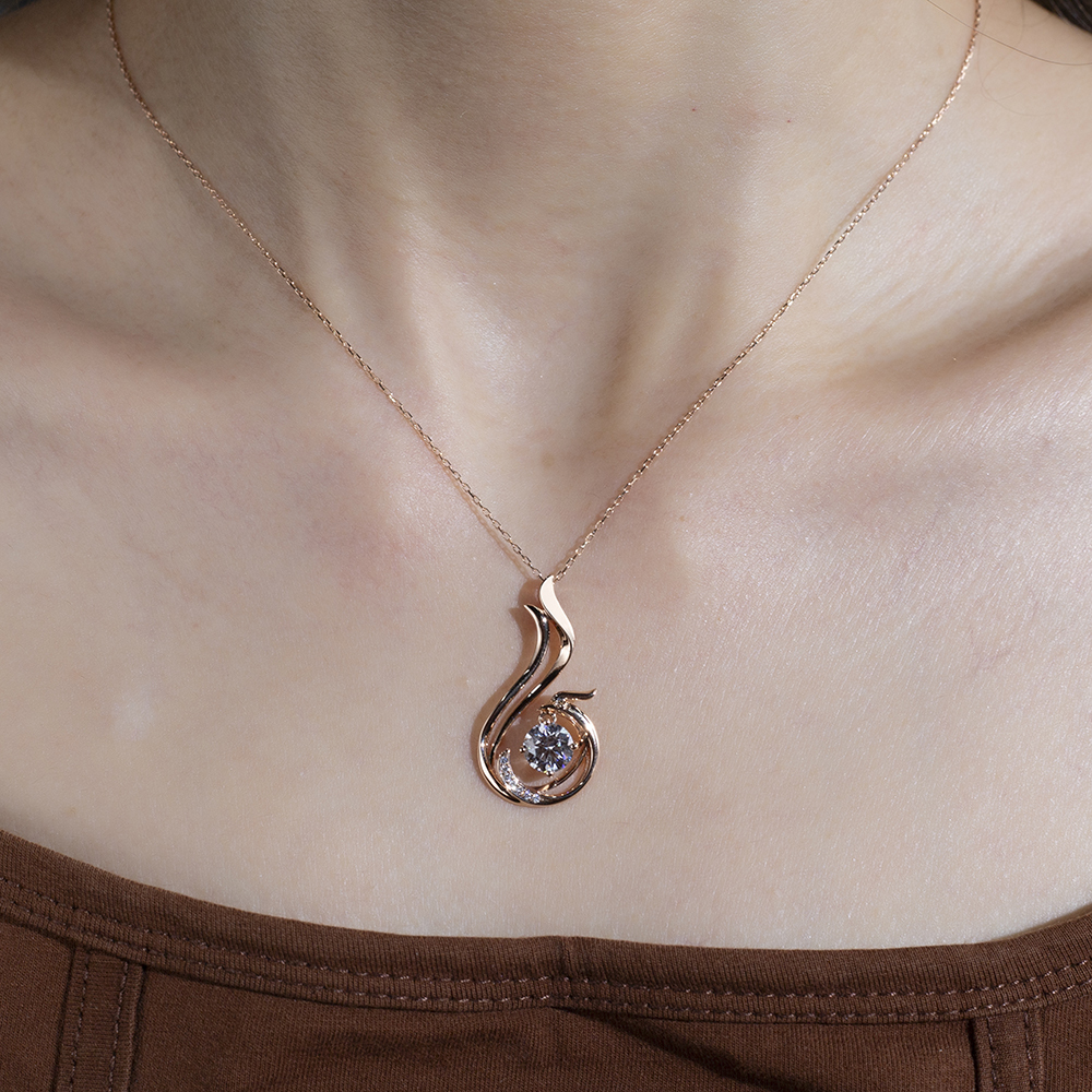 MissDiamond Round Shape Lab Diamond E VVS2 18K Rose Gold Pendant Necklace MSN-854