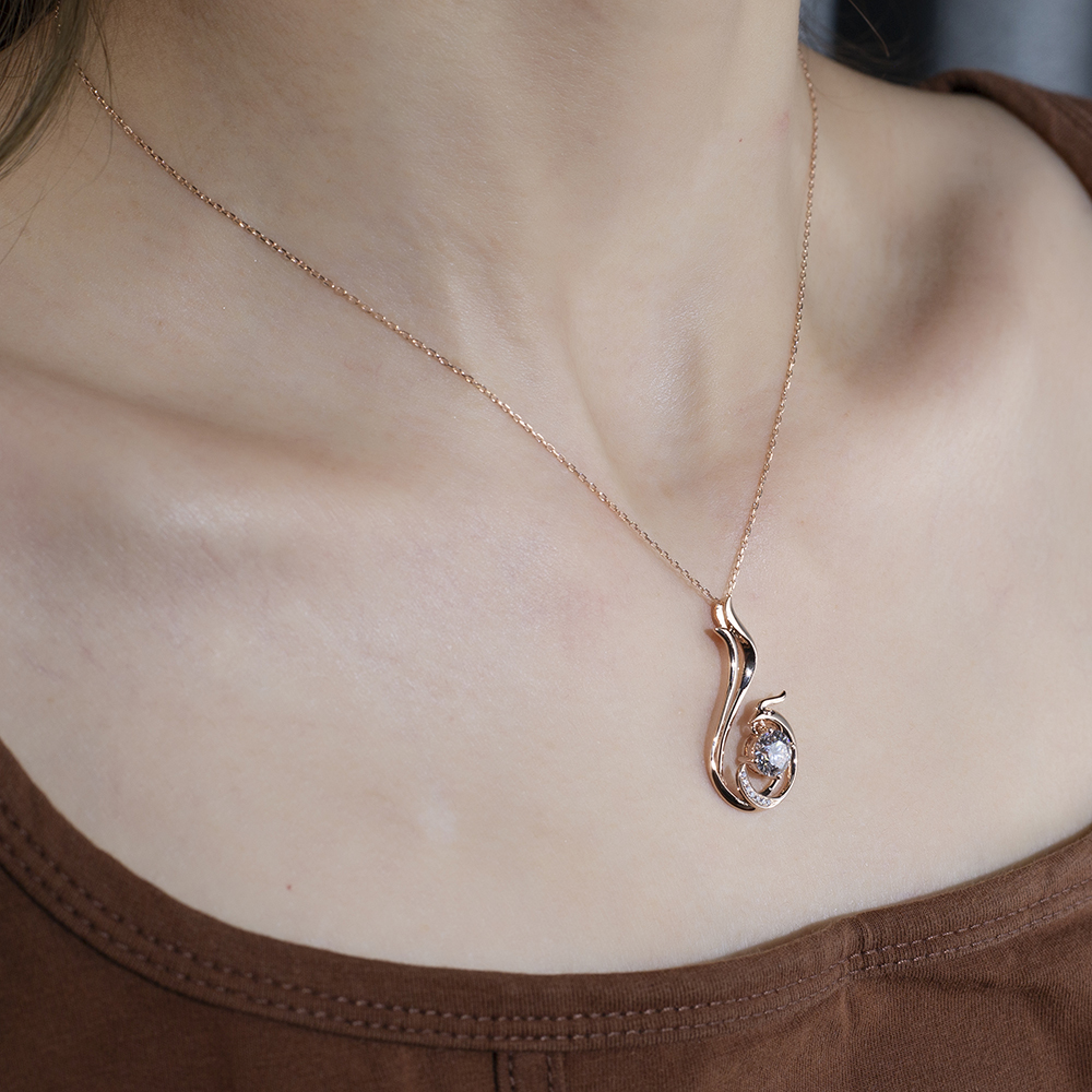 MissDiamond Round Shape Lab Diamond E VVS2 18K Rose Gold Pendant Necklace MSN-854