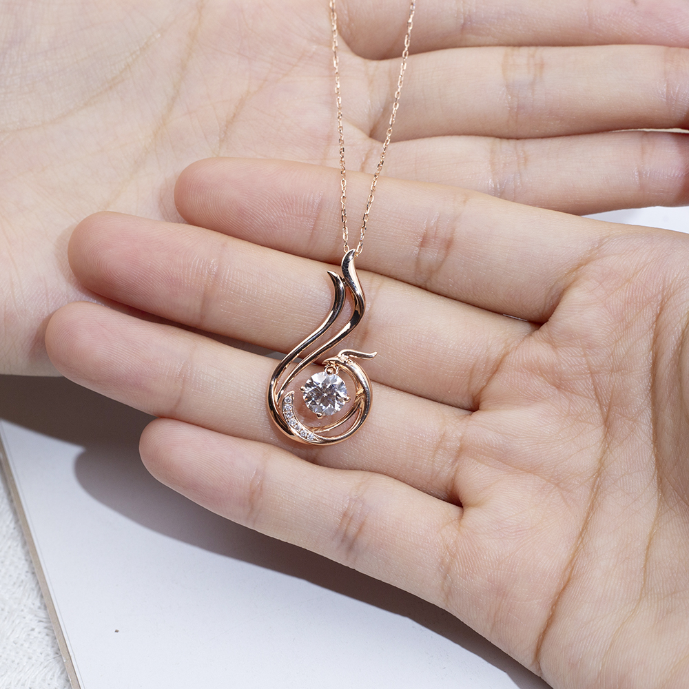 MissDiamond Round Shape Lab Diamond E VVS2 18K Rose Gold Pendant Necklace MSN-854