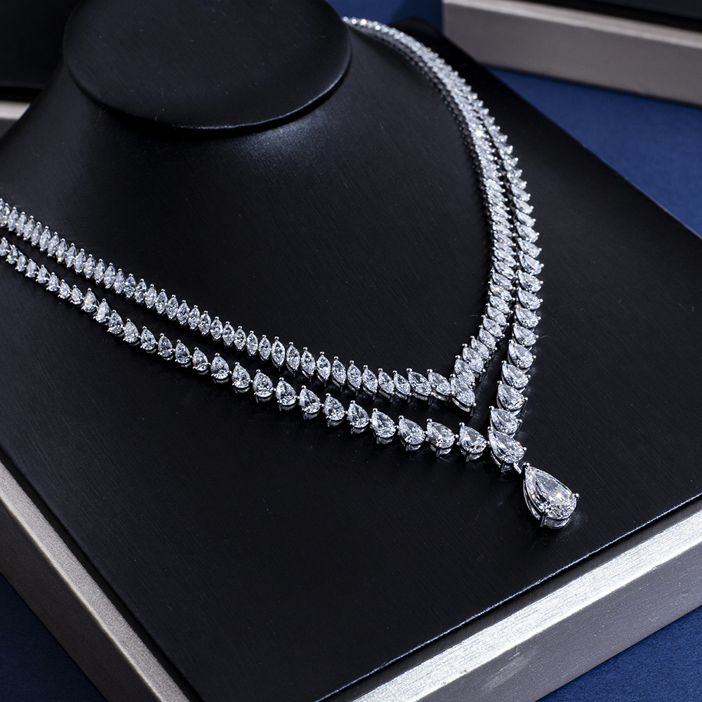 MissDiamond Pear Marquise Shape Lab Grown Diamond E VVS1 18K White Gold 450mm Tennis Necklace MSN-852