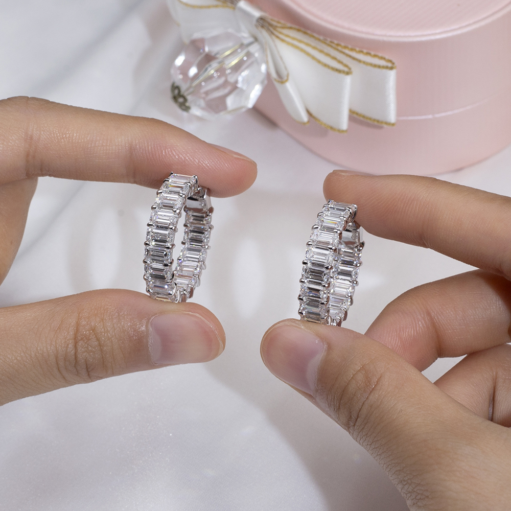 MissDiamond Octagon Shape Lab Grown Diamond D VVS2 18K White Gold Huggies Earrings MSE-787