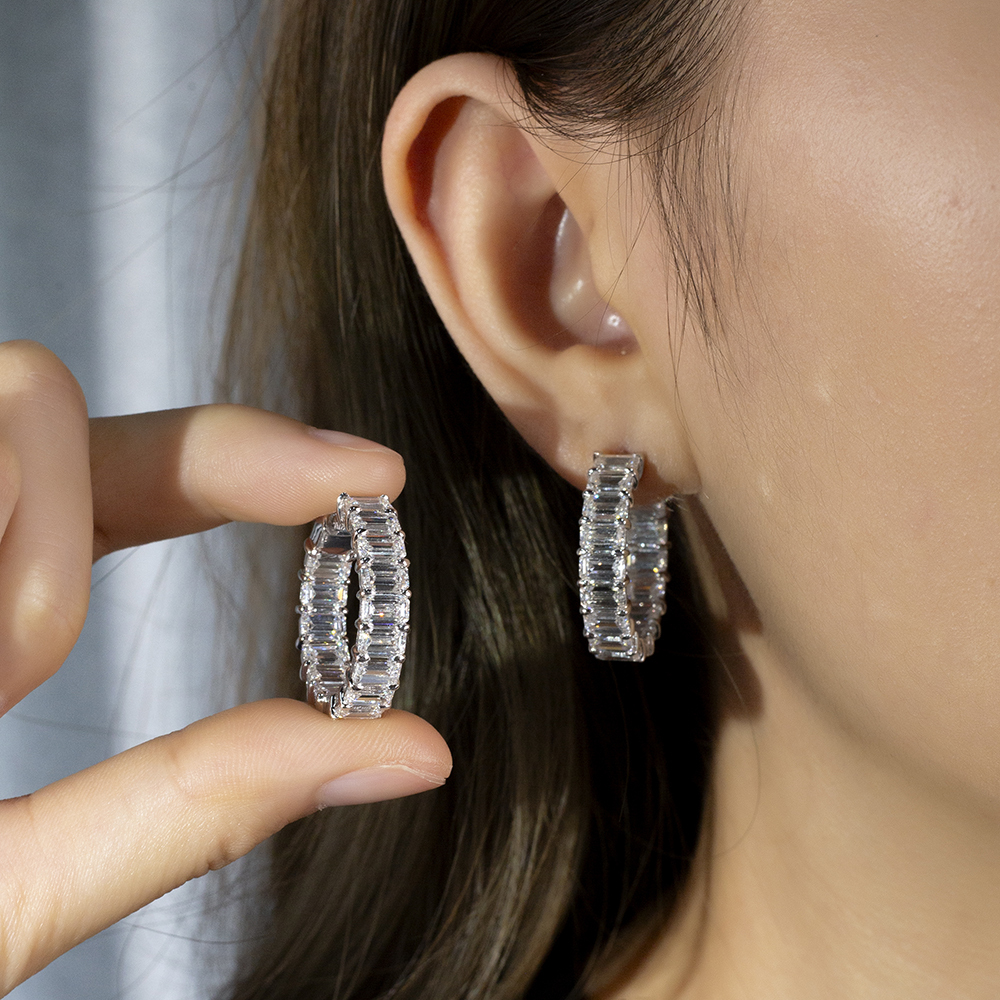 MissDiamond Octagon Shape Lab Grown Diamond D VVS2 18K White Gold Huggies Earrings MSE-787