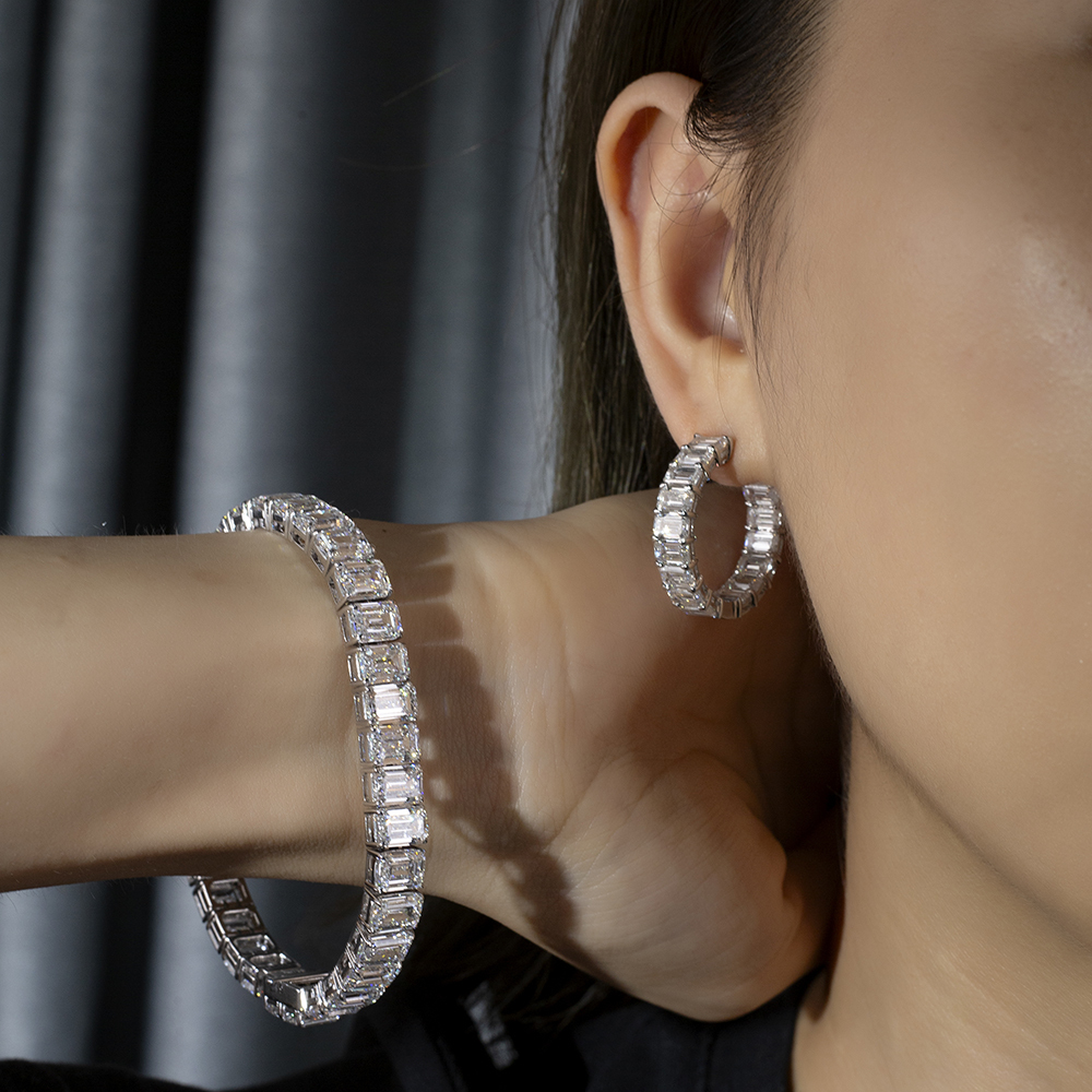 MissDiamond Octagon Shape Lab Grown Diamond D VVS2 18K White Gold Huggies Earrings MSE-787