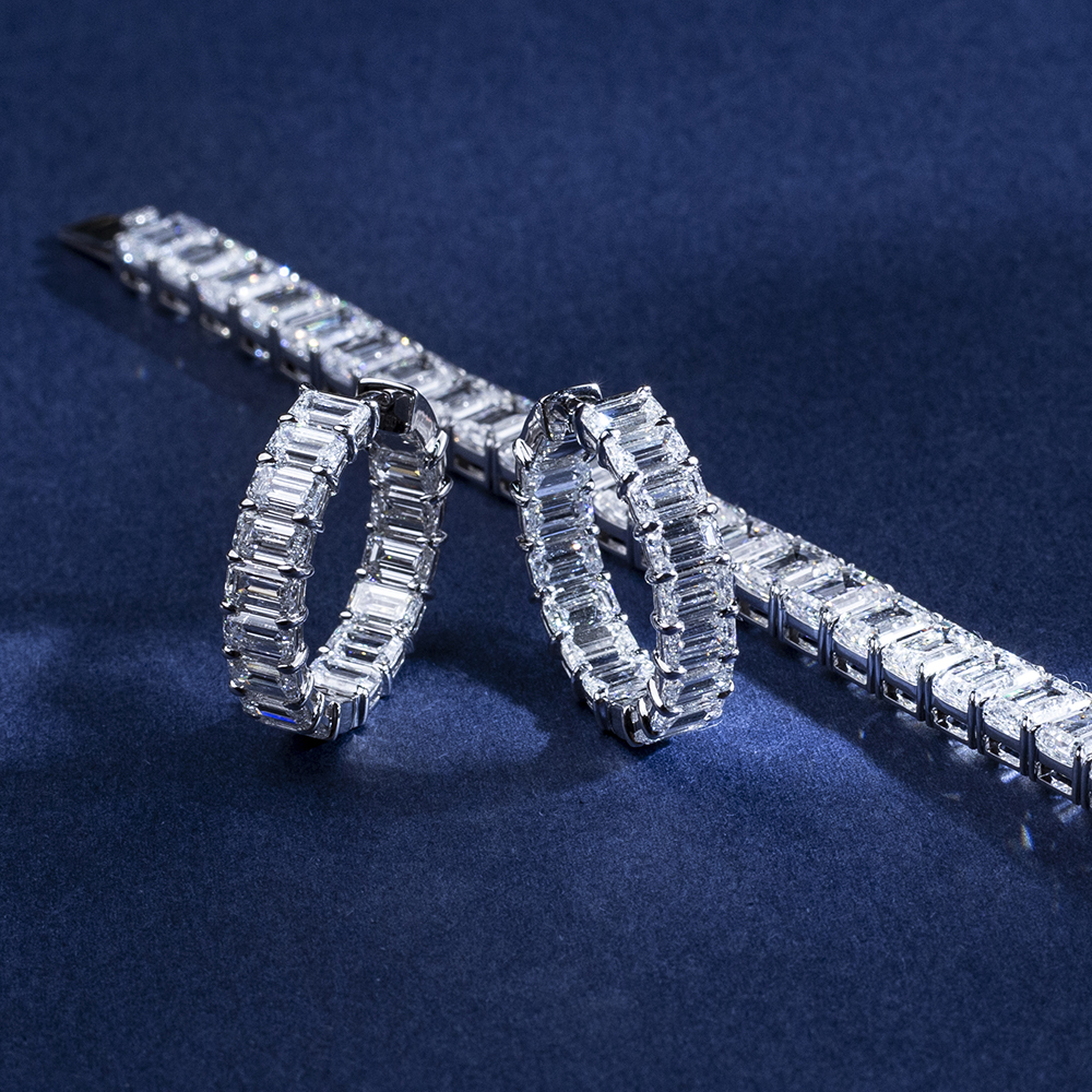 MissDiamond Octagon Shape Lab Grown Diamond D VVS2 18K White Gold Huggies Earrings MSE-787