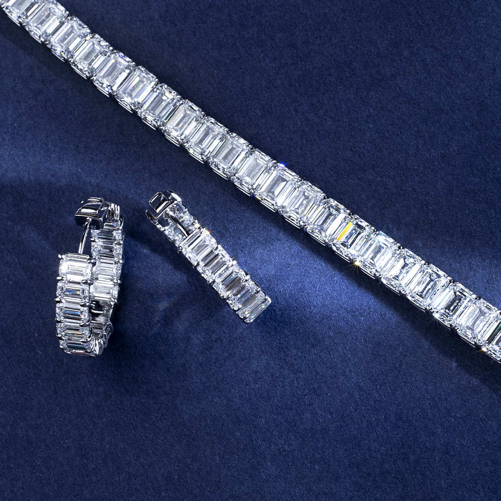 MissDiamond Octagon Shape Lab Grown Diamond D VVS2 18K White Gold Huggies Earrings MSE-787