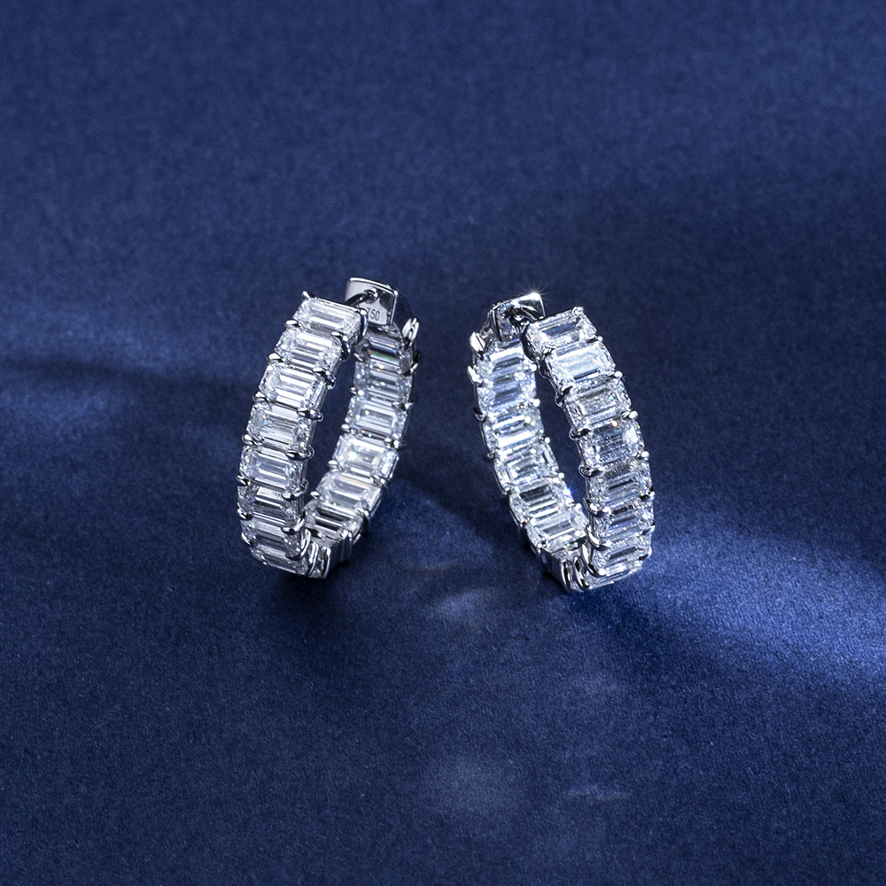 MissDiamond Octagon Shape Lab Grown Diamond D VVS2 18K White Gold Huggies Earrings MSE-787